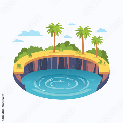 Circular Oasis With Palm Trees