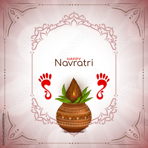 Happy Navratri Indian festival religious card with kalash