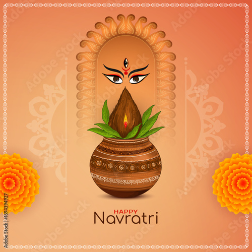 Beautiful Happy Navratri Indian festival celebration card with kalash