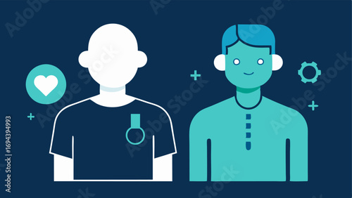 Age Comparison Two silhouettes of a person one older and one younger with a wearable device highlighting health metrics that suggest improvement and longevity.