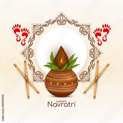 Happy Navratri Indian festival religious card with kalash