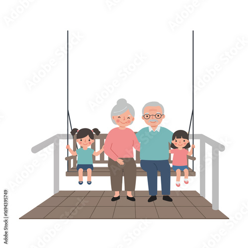 Grandparents and Grandchildren on Swing.