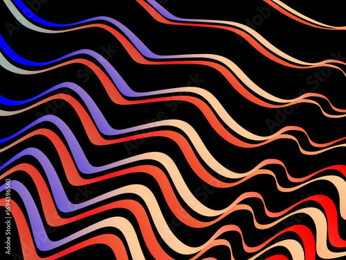 The wave pattern background is a vertical wavy line pattern with bright neon color gradations, creating a dynamic flowing effect on a deep black background.