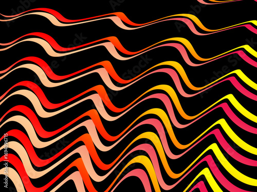 The wave pattern background is a vertical wavy line pattern with bright neon color gradations, creating a dynamic flowing effect on a deep black background.
