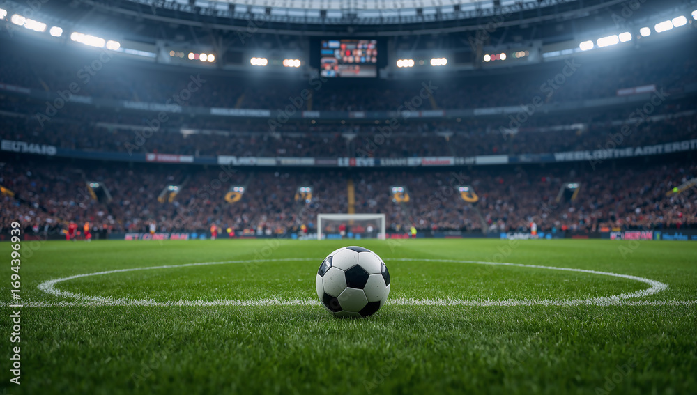 Fototapeta premium Focused View of a Soccer Ball on Lush Green Field