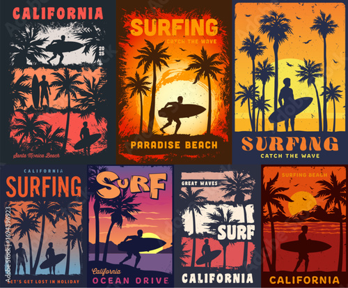 Surfing at paradise beach in california at sunset
