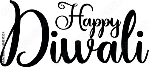 Bold calligraphy reads Happy Diwali in elegant black lettering over a transparent background
