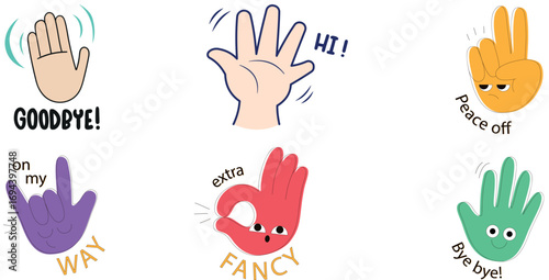 Vector waving hand emoji icon, flat gesture illustration of hello hi bye symbol isolated on white background