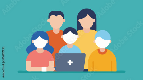 Family Health Monitor A family gathered around a laptop