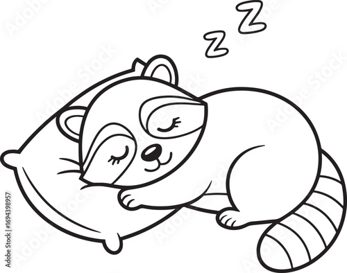 Cute raccoon sleeping peacefully on a pillow with zzz symbols vector