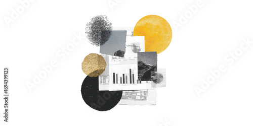 Abstract Financial Data Collage With Geometric Elements. Creative Representation Of Business Analytics Isolated On Transparent Background
