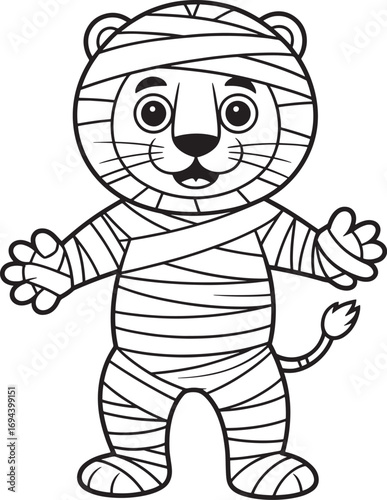 Cartoon mummy lion character with bandages vector