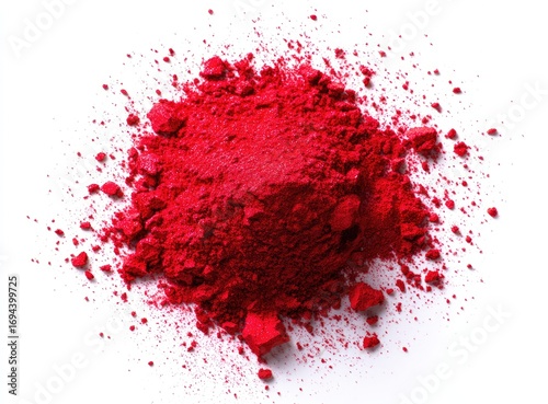 Bright red powder pile, scattered on white