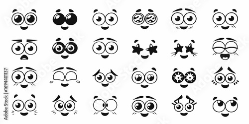 Collection of diverse cartoon eyes and mouths expressing various emotions and feelings