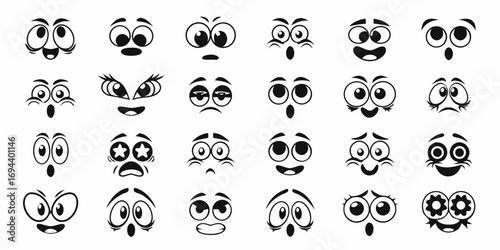 Collection of diverse cartoon faces and expressions for animation and design projects
