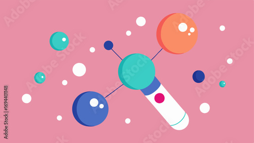 Exosome Molecule A stylized illustration of exosome molecules represented as small spheres surrounding a lip balm tube highlighting the key ingredient.