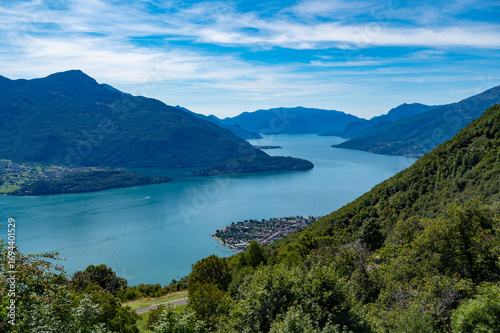 Lake Como, photographed in Trezzone, Como, with the villages and mountains overlooking it