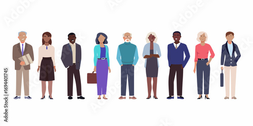 Diverse group of professional men and women standing together in a line