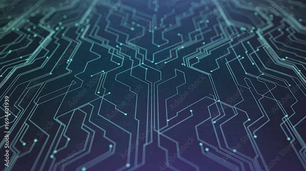 Fototapeta premium Abstract digital circuit board pattern with futuristic glowing blue and purple hues