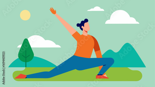 Active Lifestyle A patient practicing yoga or stretching after a successful stem cell treatment conveying health mobility and vitality in an outdoor setting.