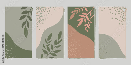Abstract organic shapes and botanical elements in a muted color palette for social media stories