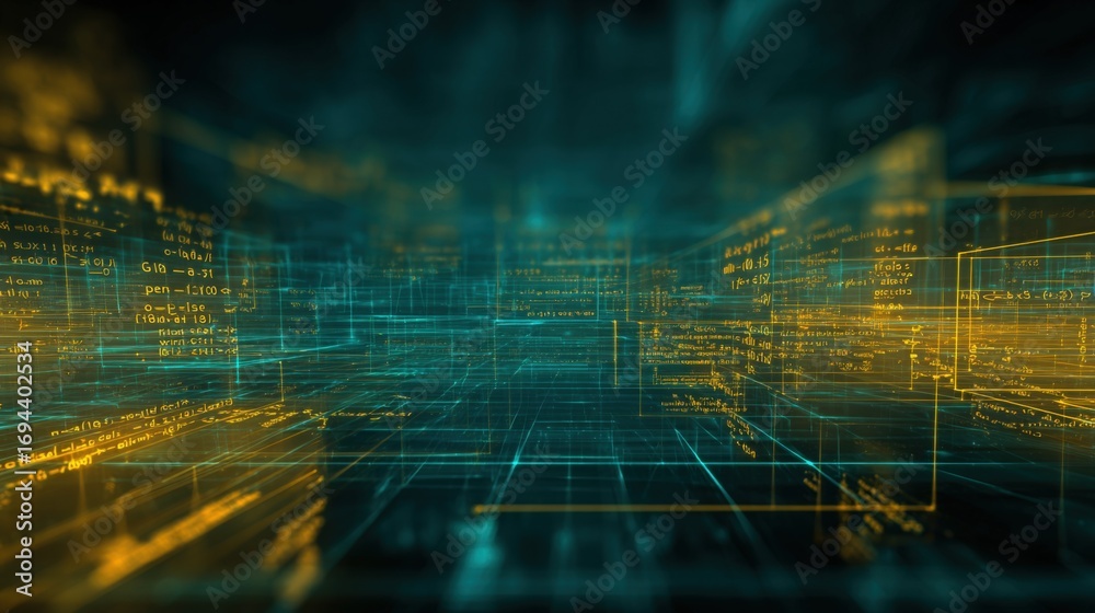 Obraz premium Abstract Data Stream Visualization: Digital Information Flow in a Complex Network, Illustrating Connectivity and Processing