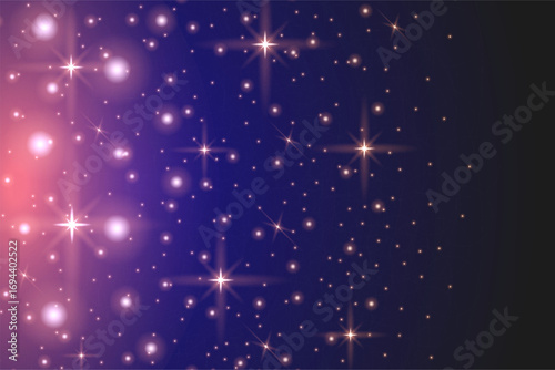Starry night glitter background blue purple abstract space lights. cosmic sparkle backdrop. fantasy sky.