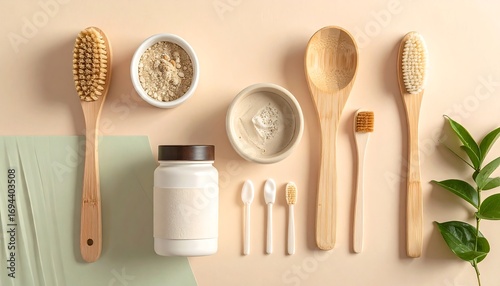 Zero waste personal care and hygiene flat lay