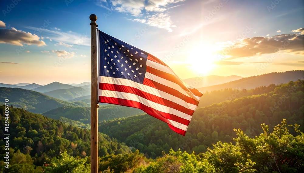 Obraz premium american flag at sunresie