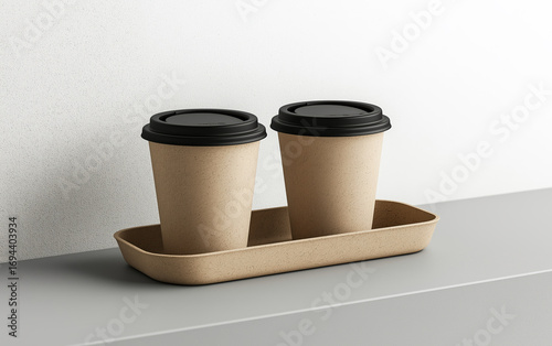 Coffee cup mockup. Paper tea cup take away, coffee to go. Packaging mug mockup, minimal branding design project. Template takeout cup, take away paper glass. Mockup template kraft coffee tea mug