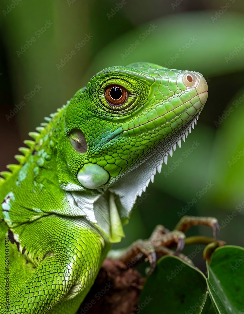 Fototapeta premium Close-up of a vibrant green iguana (2)