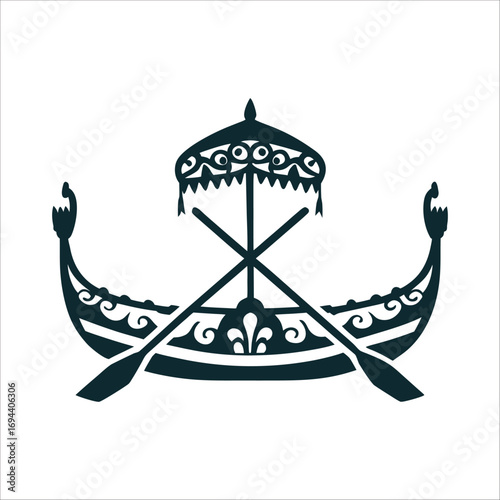 Stylized Opet Festival Processional Boat Icon Opet Festival Ancient processional boat in navy blue stylised oars and canopy