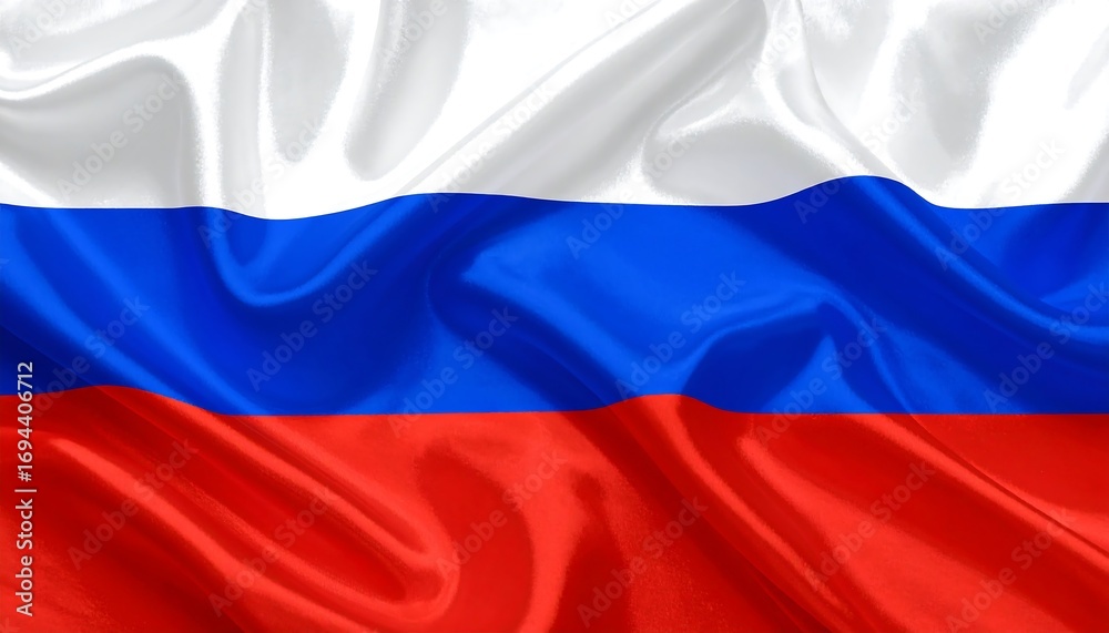 Fototapeta premium Russian flag with white, blue, and red stripes on folded fabric