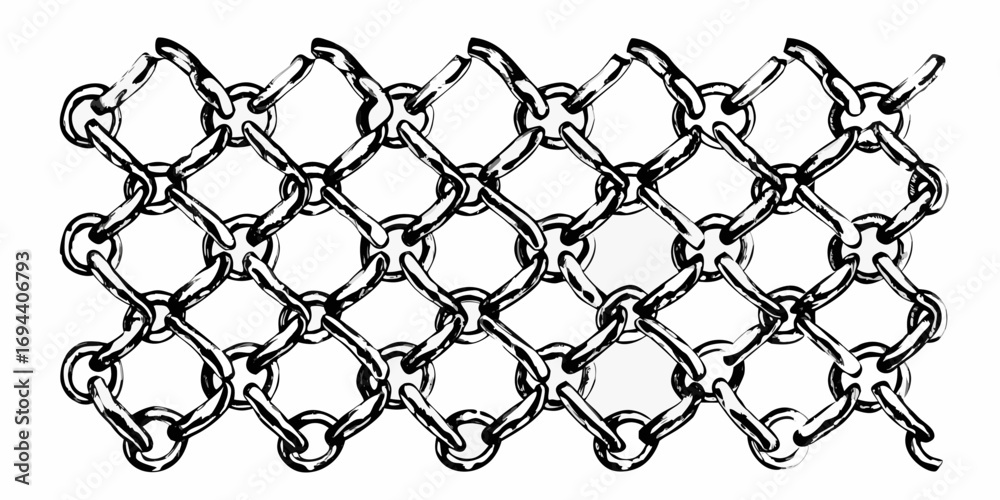 Fototapeta premium Abstract black and white illustration of a woven chain link fence pattern