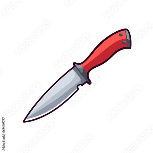 Cartoon knife with red handle and stainless steel blade  