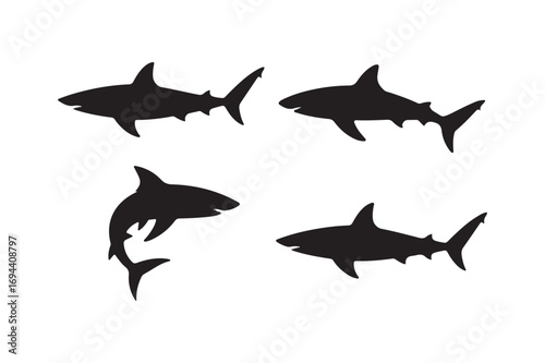 Silhouette collection of four different shark poses