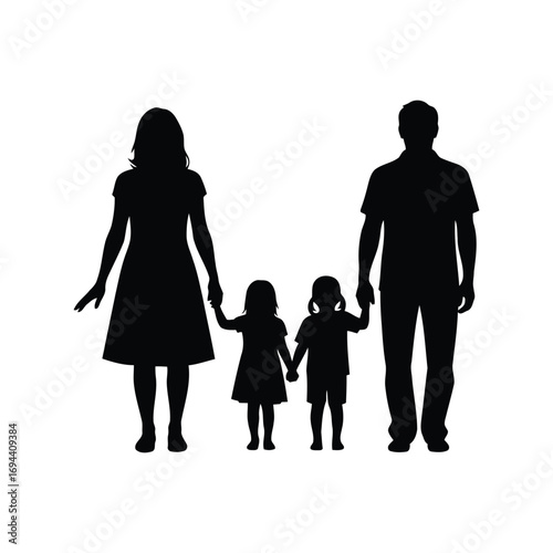 Silhouette of a family father mother and two children holding hands vector