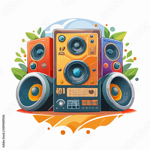dynamic colorful audio speakers music equipment illustration