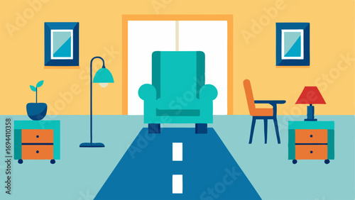 Furniture Arrangement A living room depicting furniture arranged to create wide pathways allowing easy maneuverability for walkers or wheelchairs.