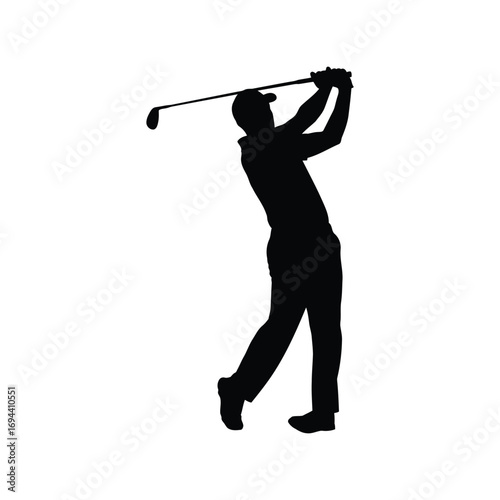 Silhouette golfer swinging club athletic motion sports icon isolated vector