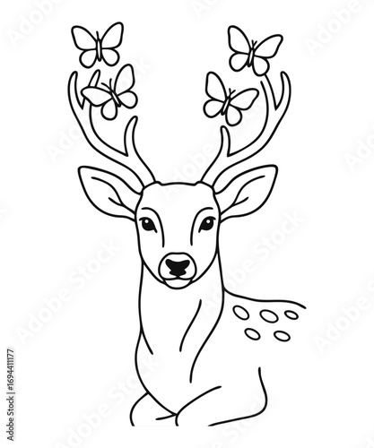 Vector illustration of dear isolated on white background. For kids coloring book.