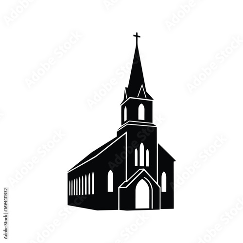 Elegant church silhouette steeple religious building exterior icon vector