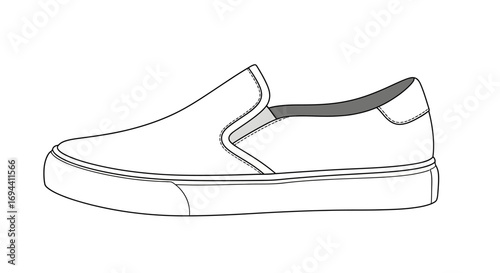 Line drawing of a white canvas slip-on shoe, shown in profile against a white background.