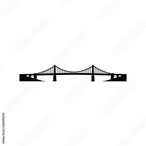 Modern suspension bridge silhouette iconic landmark transportation infrastructure engineering structure vector