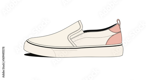 Cream slip-on canvas shoe design with blush pink accent.