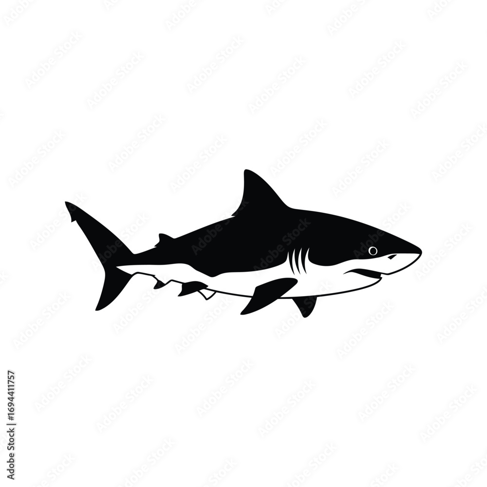Fototapeta premium Silhouette of a majestic shark in motion ocean predator aquatic wildlife vector