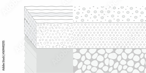 Abstract layered geological strata with different textures and patterns representing earth science concepts