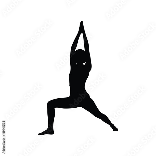 Silhouette of person in warrior one yoga pose healthy lifestyle concept vector