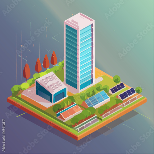 sustainable city isometric view green energy architecture