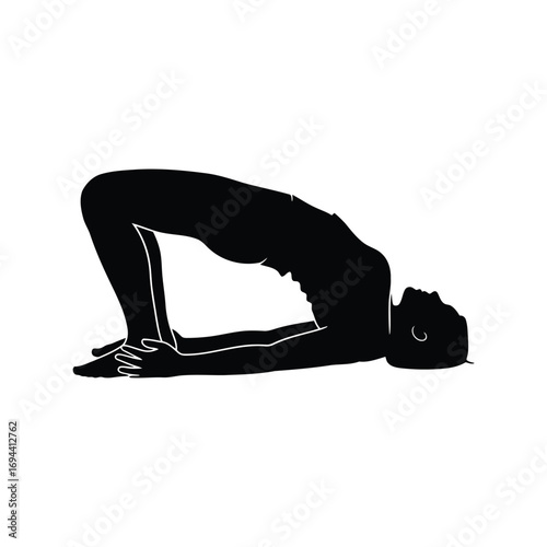 Silhouette of person performing setu bandhasana yoga pose bridge on vector